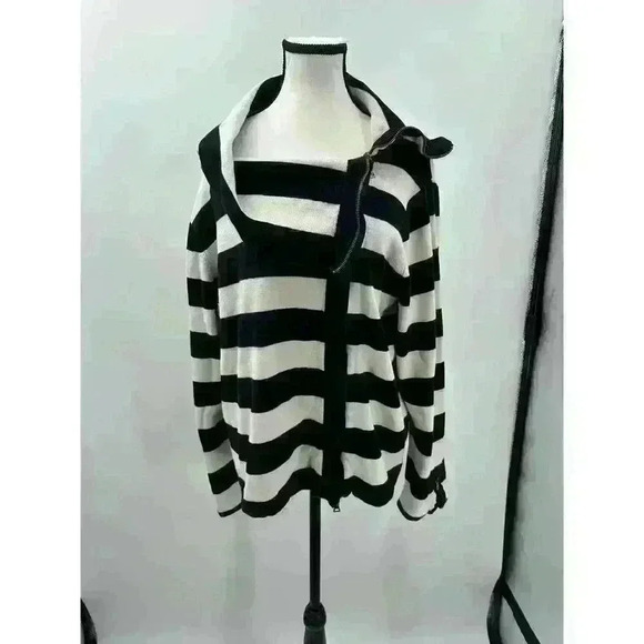 Lane Bryant Women's Black & White Striped High Collar Zip Up Cotton Jacket 18/20 - Picture 1 of 6